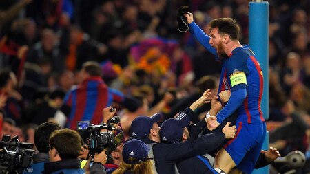 Lionel Messi celebrates with the Barca faithful