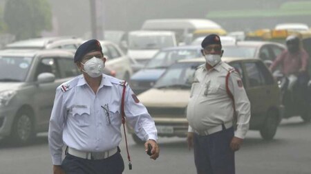 Police personnels wear masks in Delhi