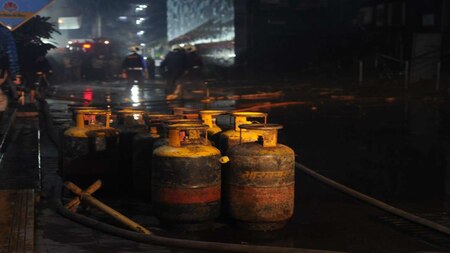 Gas cylinders lined up