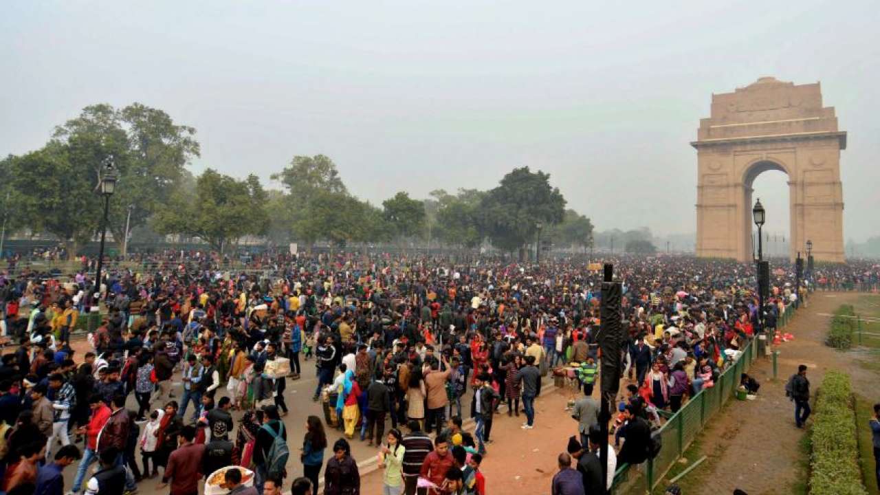 People visit India Gate on the first day of the New Year