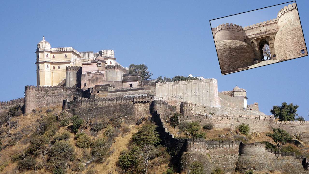 Kumbhalgarh Fort has the second largest wall in the world;  (inset) close-up of the fort