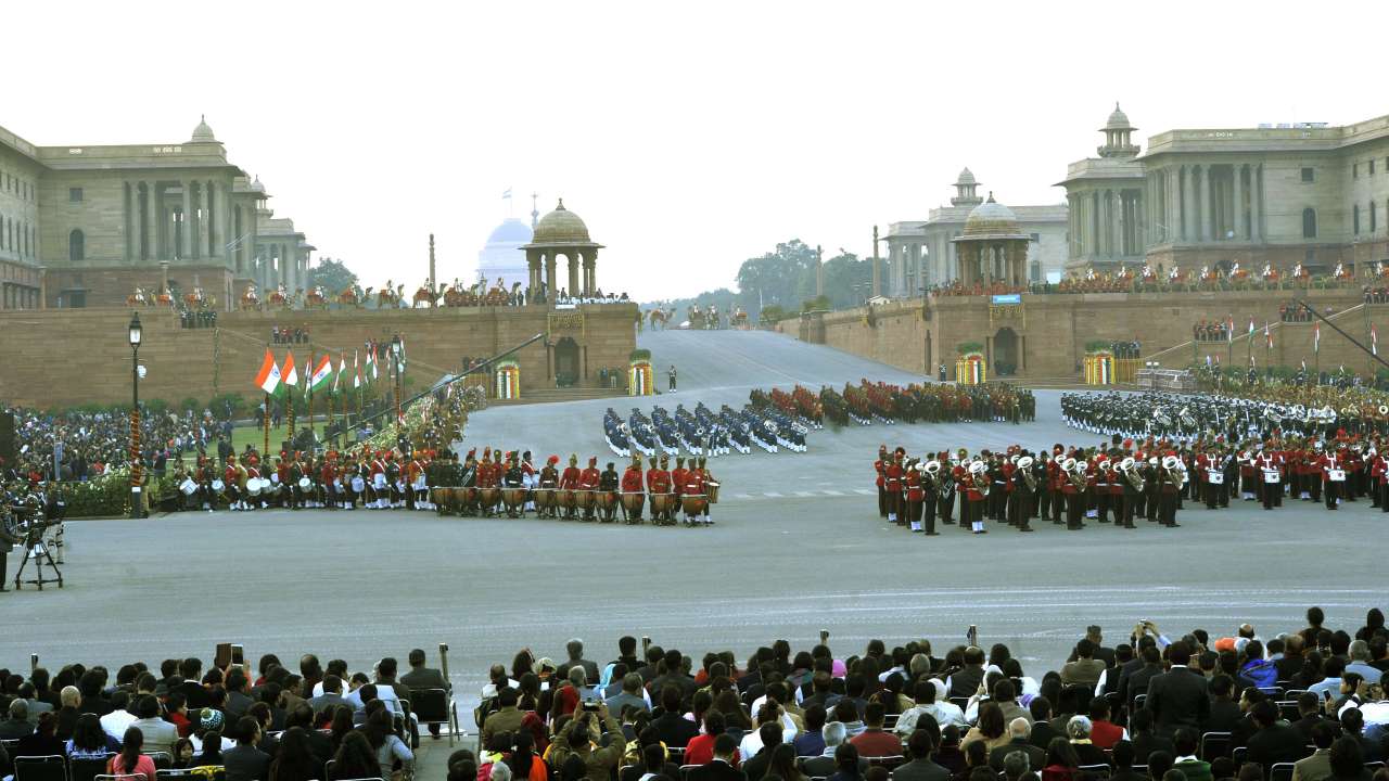 In Pics Indian Armed Forces Delight With Beating Retreat Ceremony