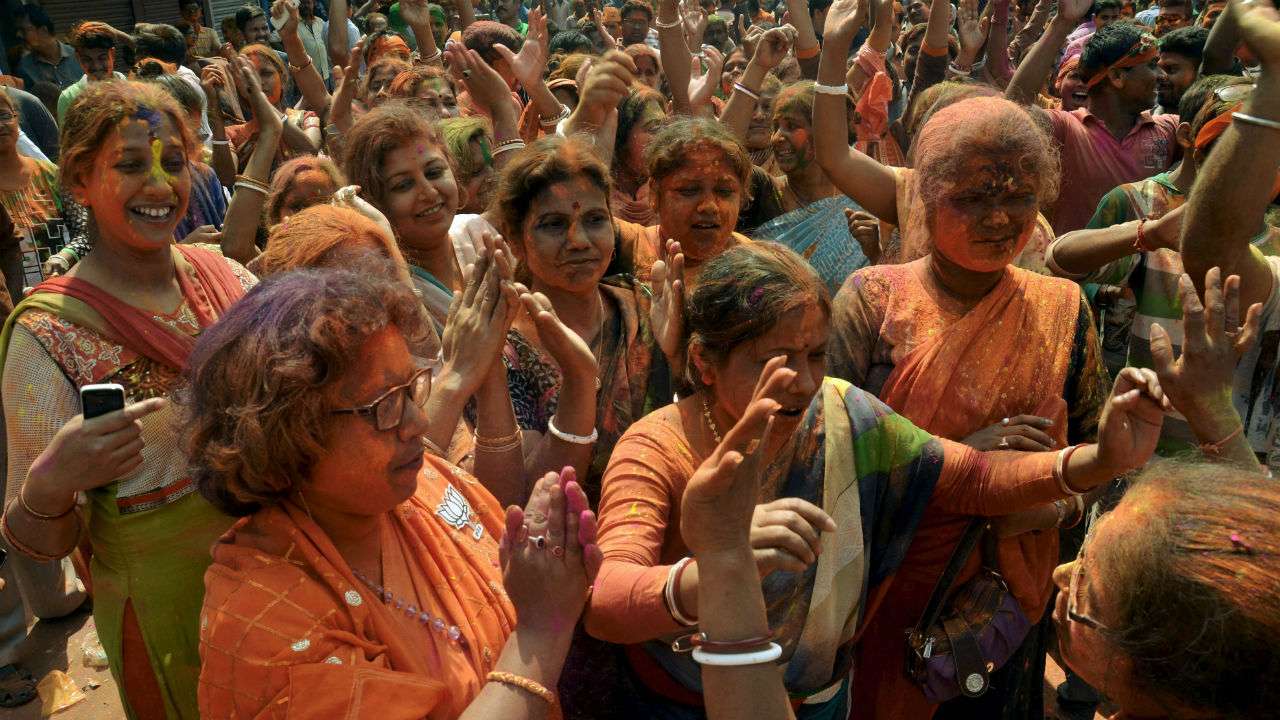 Dharmanagar: BJP supporters celebrate party's victory