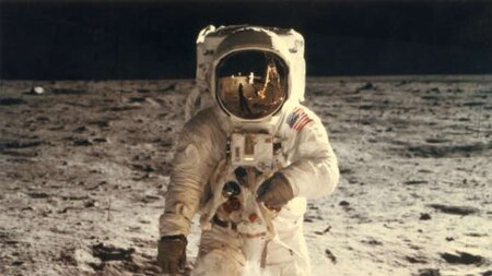 Astronaut Edwin 'Buzz' Aldrin walking on the moon