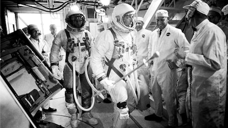 Astronauts about to board the Gemini IXA spacecraft