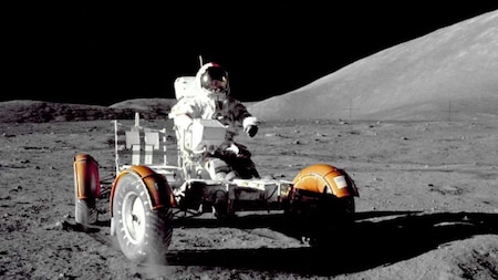 Eugene Cernan driving on the Moon