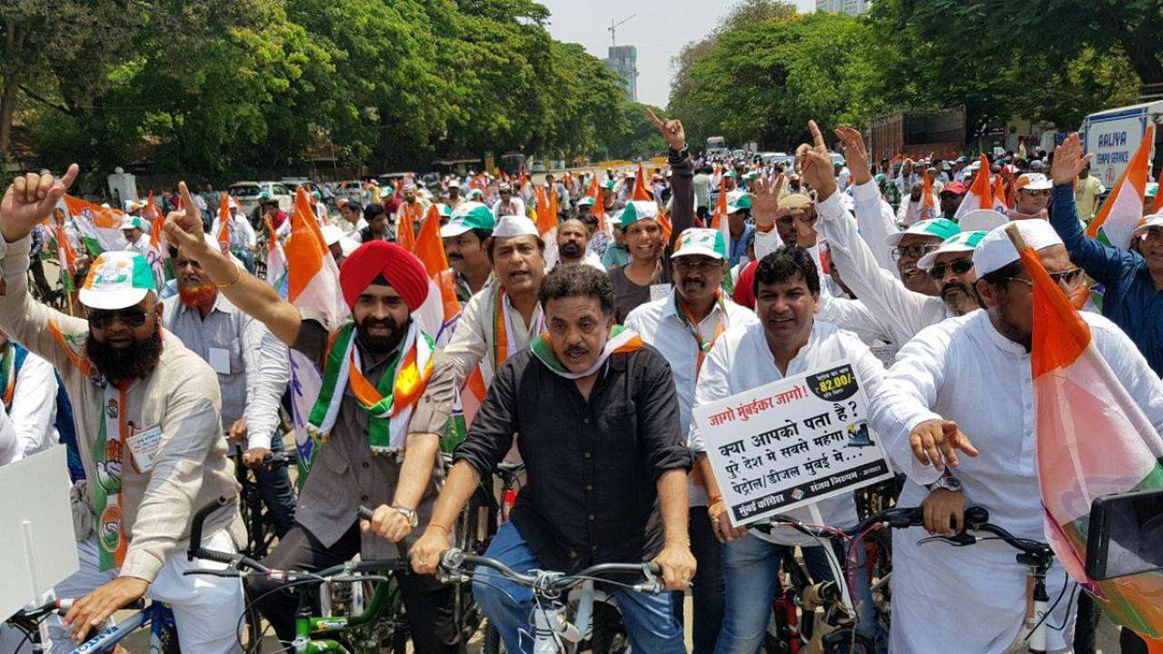 Mumbai: Congress Holds Bicycle Rally To Protest Against Rising Fuel Prices