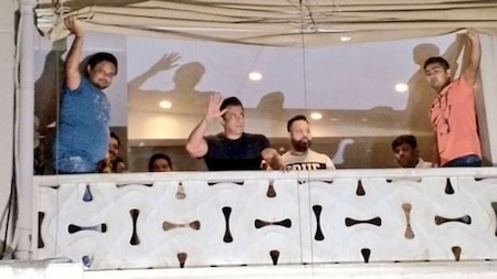 Salman waves to his fans from Galaxy Apartment