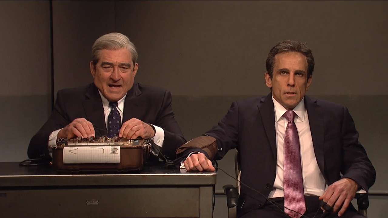 Robert De Niro as Robert Mueller interrogates Ben Stiller ...