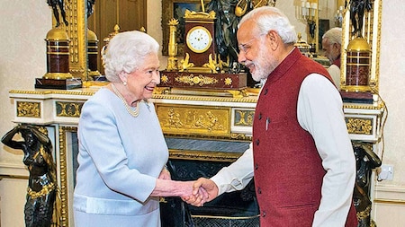 British Queen Elizabeth II meets Prime Minister Narendra Modi