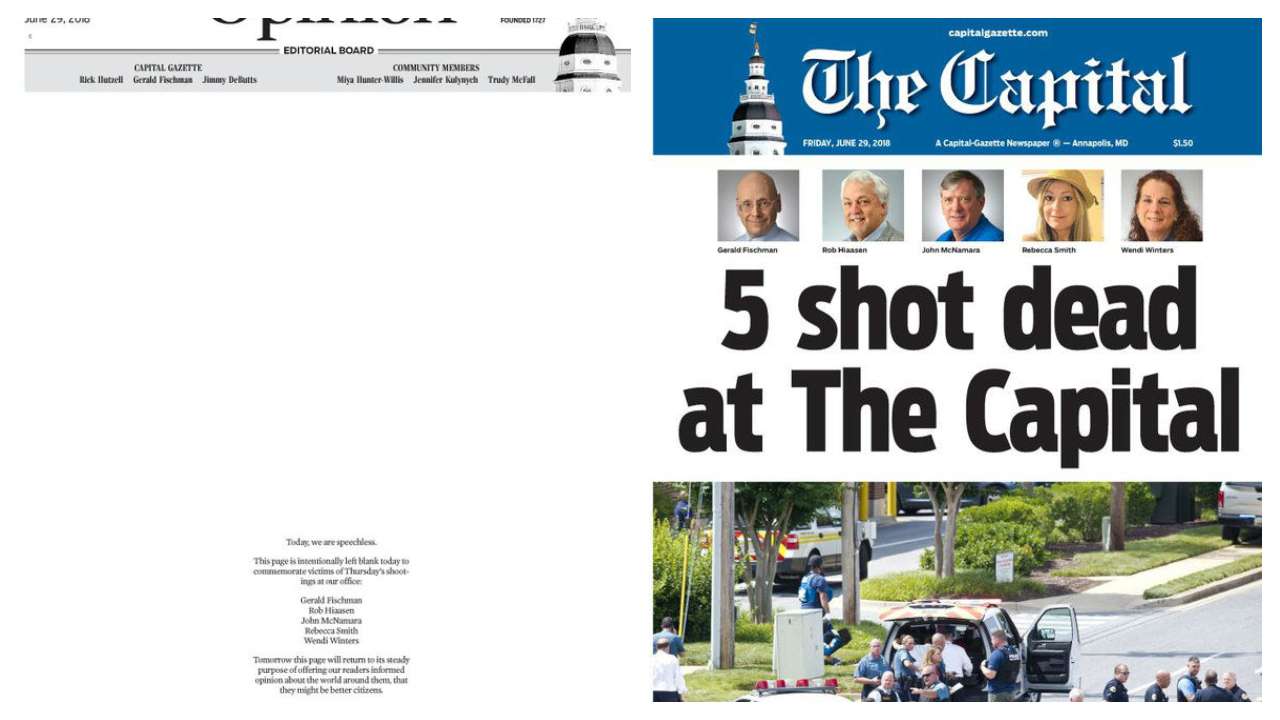 'Today, we are speechless' Capital Gazette publishes blank editorial