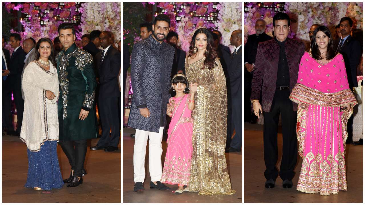 Karan, Kajol, Abhishek and Aishwarya Bachchan, Jitendra and Ekta Kapoor at the Ambani residence