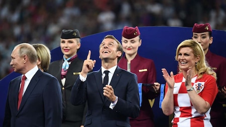 Emmanuel Macron, Kolinda Grabar-Kitarovic during trophy ceremony