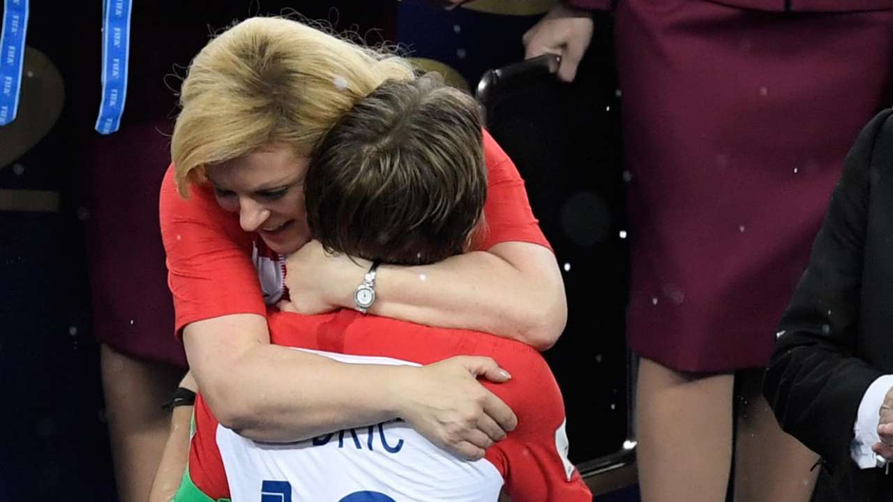 Croatian President comforts Croatias midfielder Luka Modric