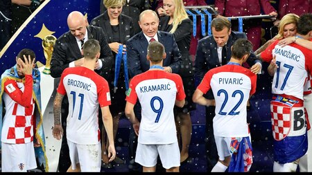 FIFA president Gianni Infantino congratulates Croatias team players