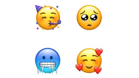 New emojis include Party face, Pleading face and Face with hearts