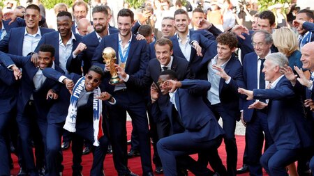 World Cup winning France team with President Macron