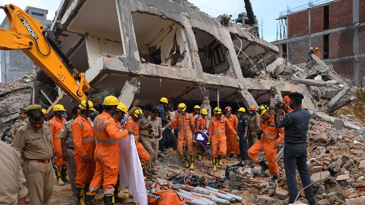 Noida building collapse: 5 killed, many still trapped; rescue operation ...