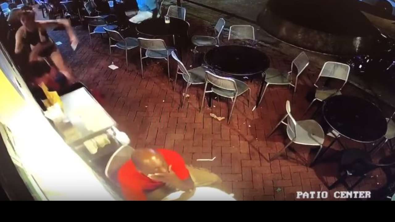 Waitress slams him against the wall