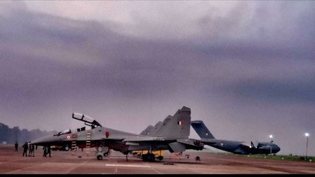 IAF men and aircraft at AFS Kalaikunda before launch from India to Indonesia