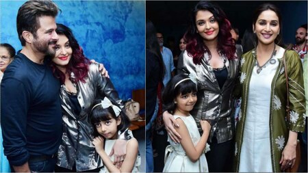 Anil Kapoor and Madhuri Dixit strike a pose with Aishwarya and Aaradhya Bachchan