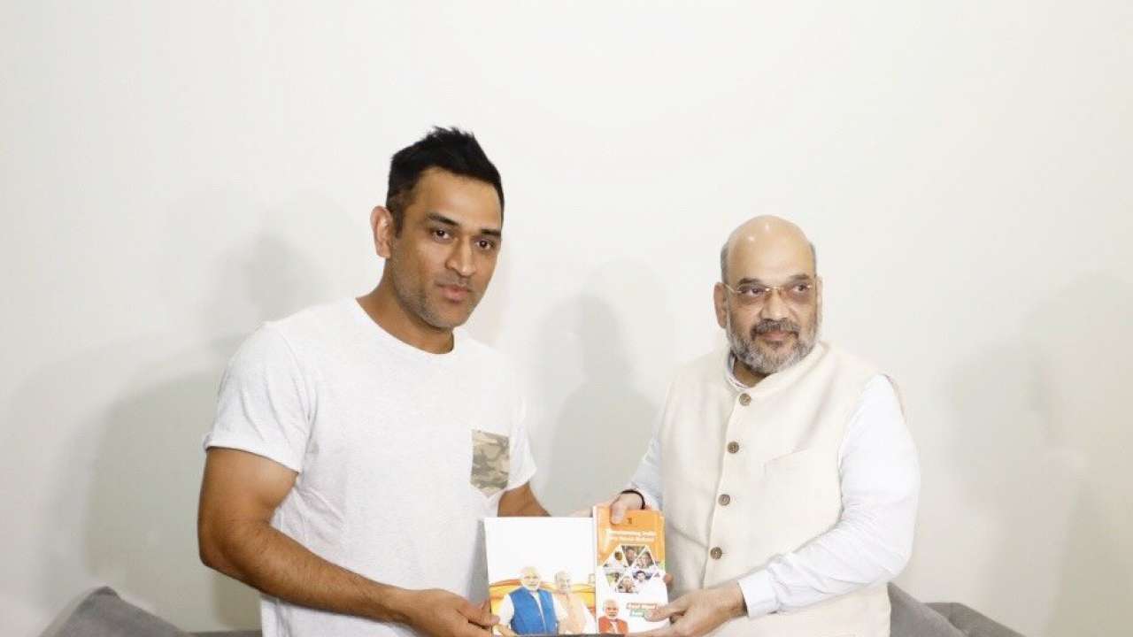 MS Dhoni with Amit Shah