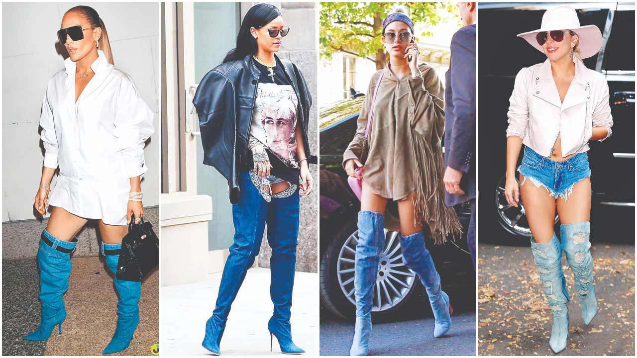 Say hello to denim thigh-high boots