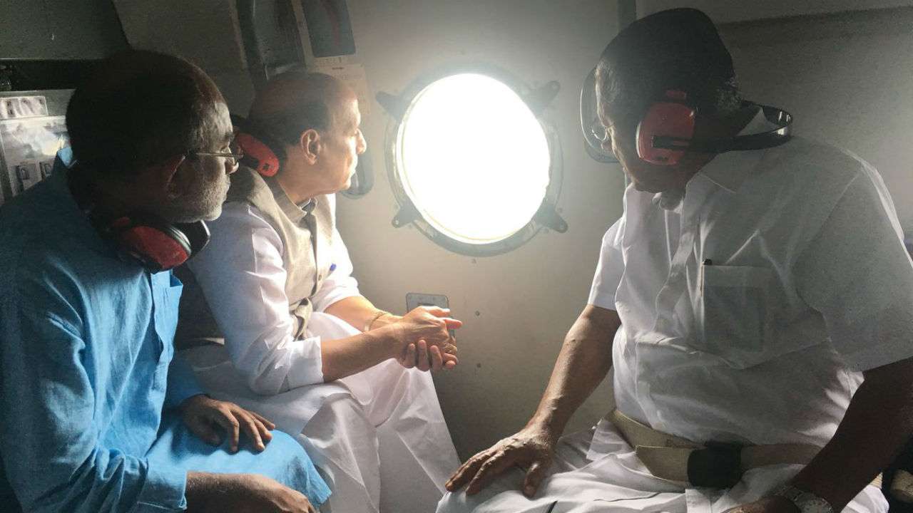 Rajnath Singh conducts aerial survey of flood-affected areas as rains continue to pound Kerala
