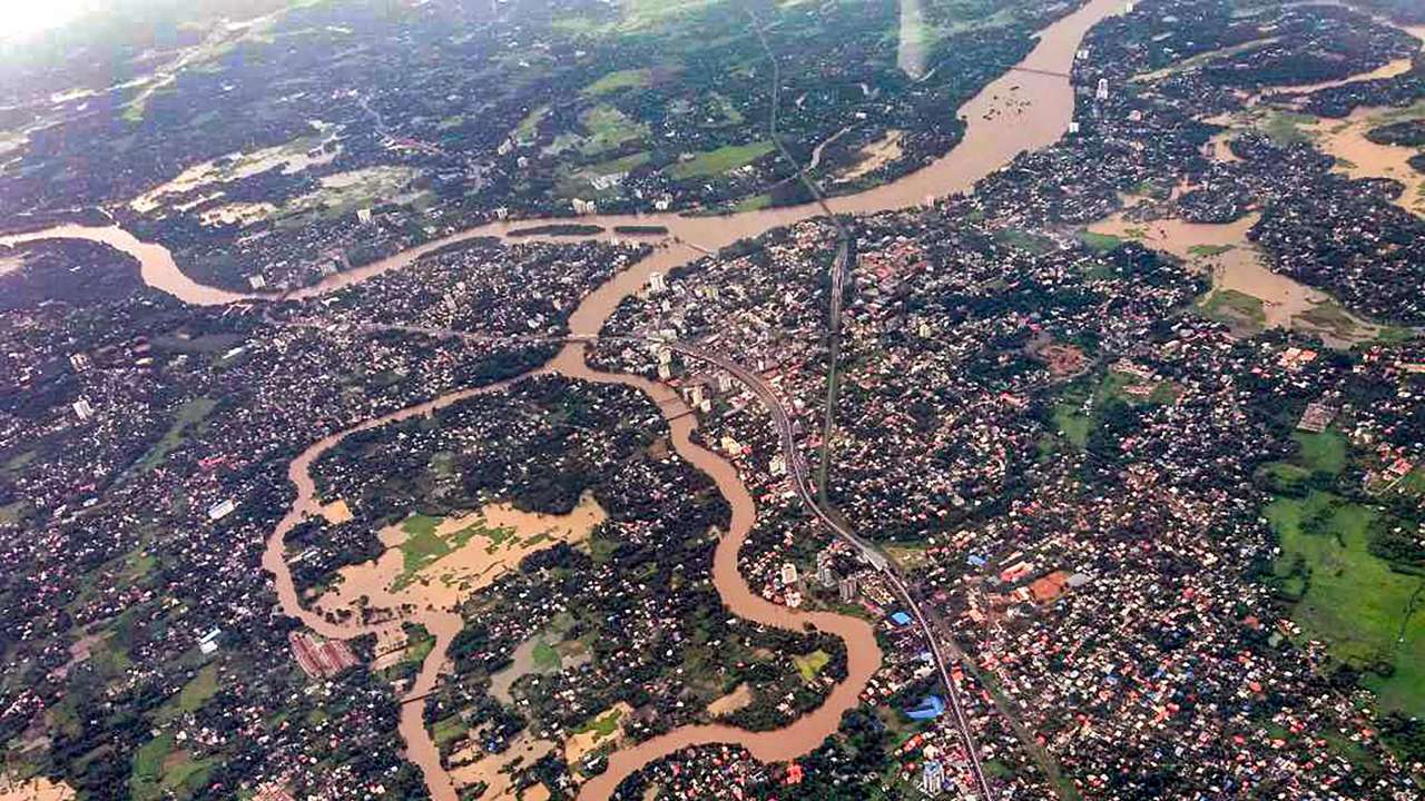 Aerial view of floods after heavy rains