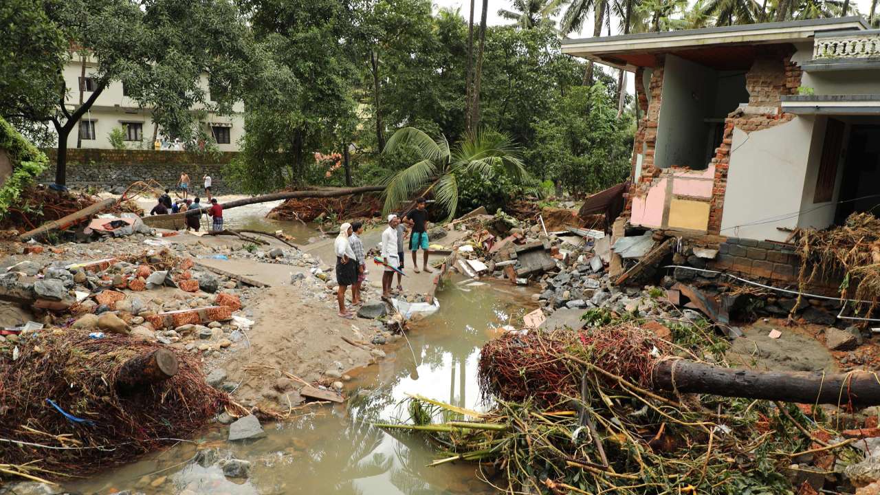 Houses destroyed by flood waters at Kannappankundu