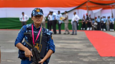 A member of the all-women SWAT team at Red Fort