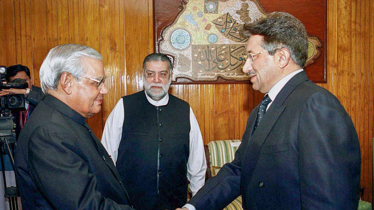Atal Bihari Vajpayee is seen with the then Pakistani President Pervez Musharraf and Pakistani Zafarullha Khan Jamali