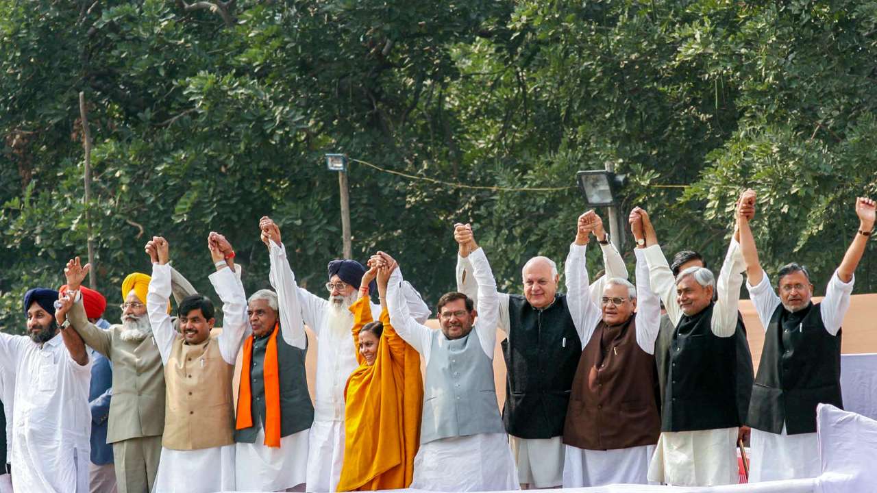 Atal Bihari Vajpayee with other NDA leaders at a swearing-in ceremony