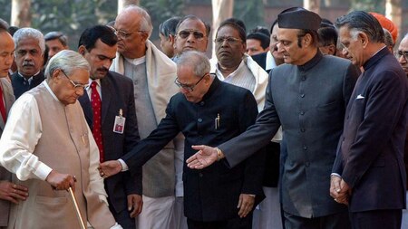 Atal Bihari Vajpayee arrives at a function organised on the occasion of the Parliament attacks anniversary