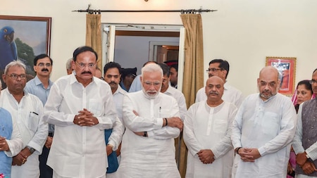 VP Naidu, PM Modi and Amit Shah