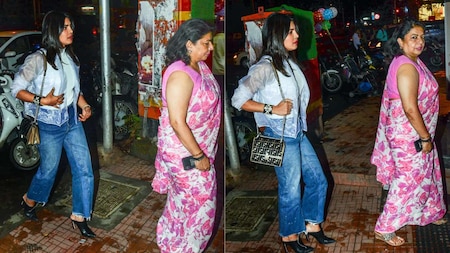 Priyanka Chopra and Madhu Chopra clicked outside a suburban restaurant