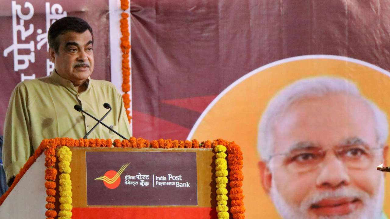 Union Minister Nitin Gadkari speaks during the launch of "India Post Payment Bank" (IPPB), in Nagpur