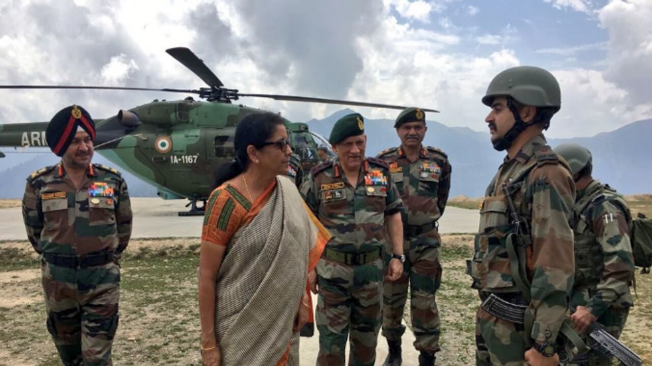 Nirmala Sitharaman interacts with troops