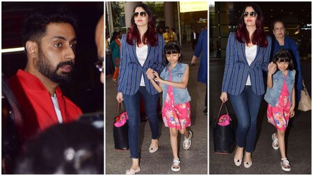 Abhishek Bachchan arrives at airport to receive his ladies