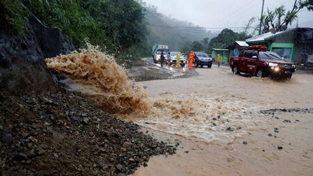 Partially damaged road after Typhoon Mangkhut hits Luzon