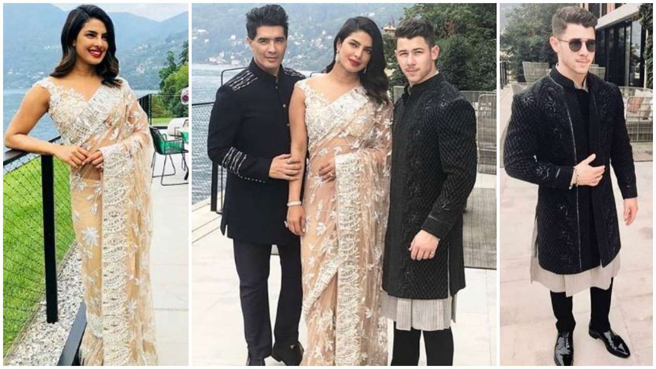 Priyanka Chopra with fiancé Nick Jonas and Manish Malhotra