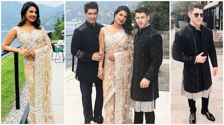 Priyanka Chopra with fiancé Nick Jonas and Manish Malhotra