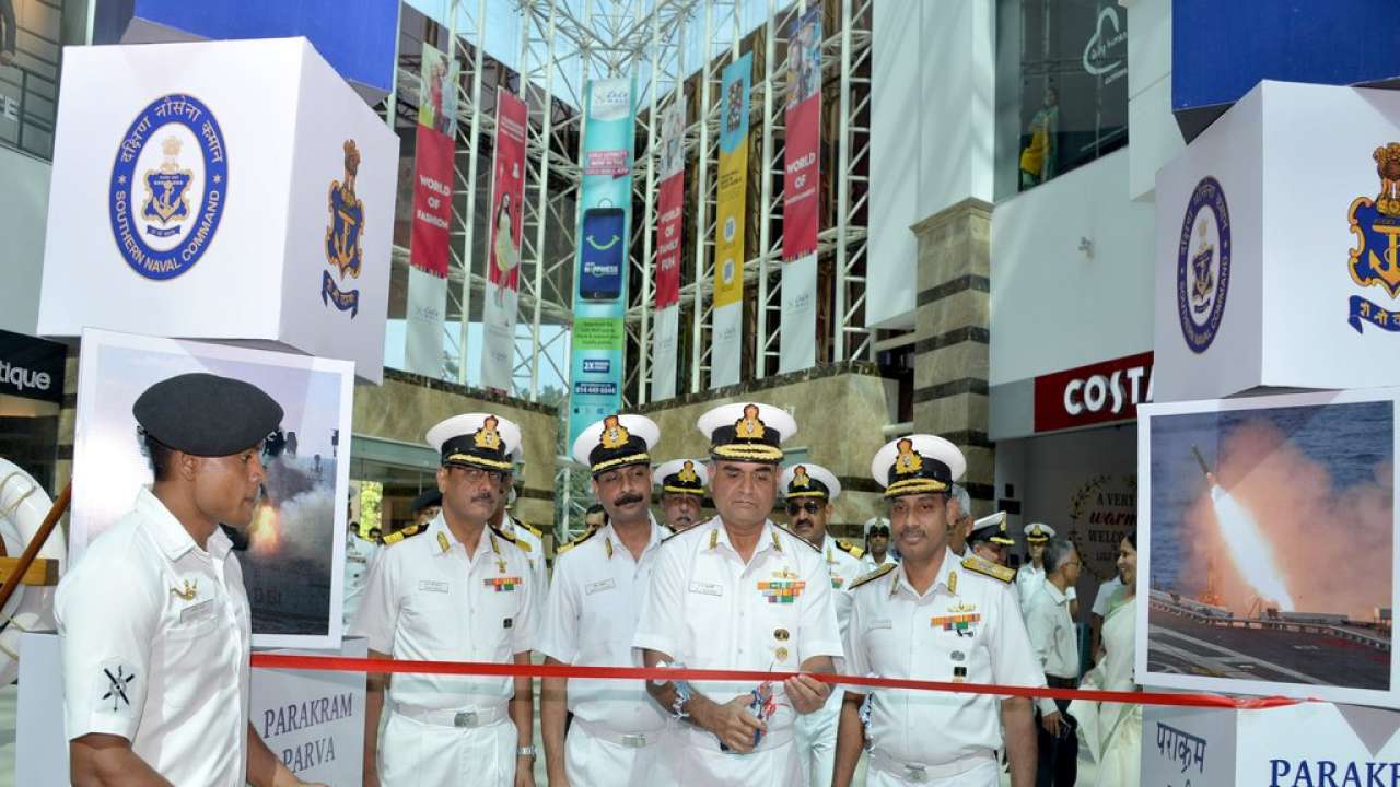 Rear Admiral RJ Nadkarni inaugurates an exhibition at Lulu Mall, Kochi