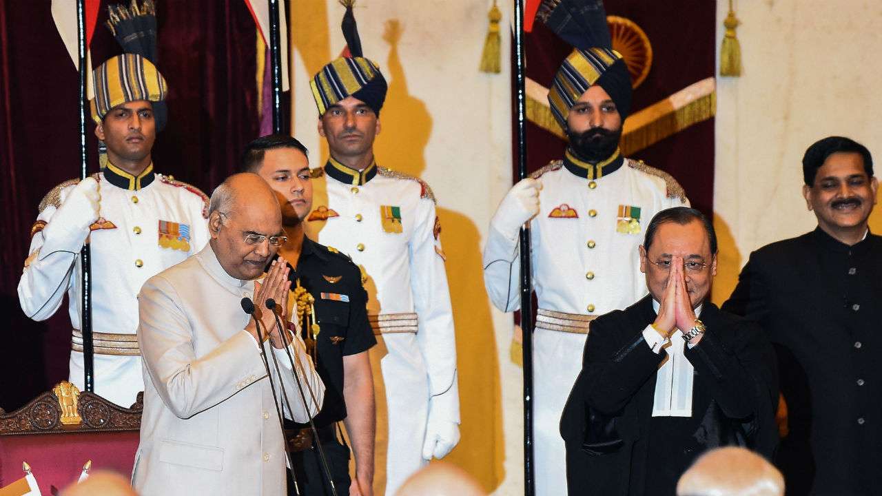 Justice Ranjan Gogoi gestures ahead of taking oath as 46th CJI, AFP Justice Ranjan Gogoi gestures ahead of taking oath as 46th CJI, AFP