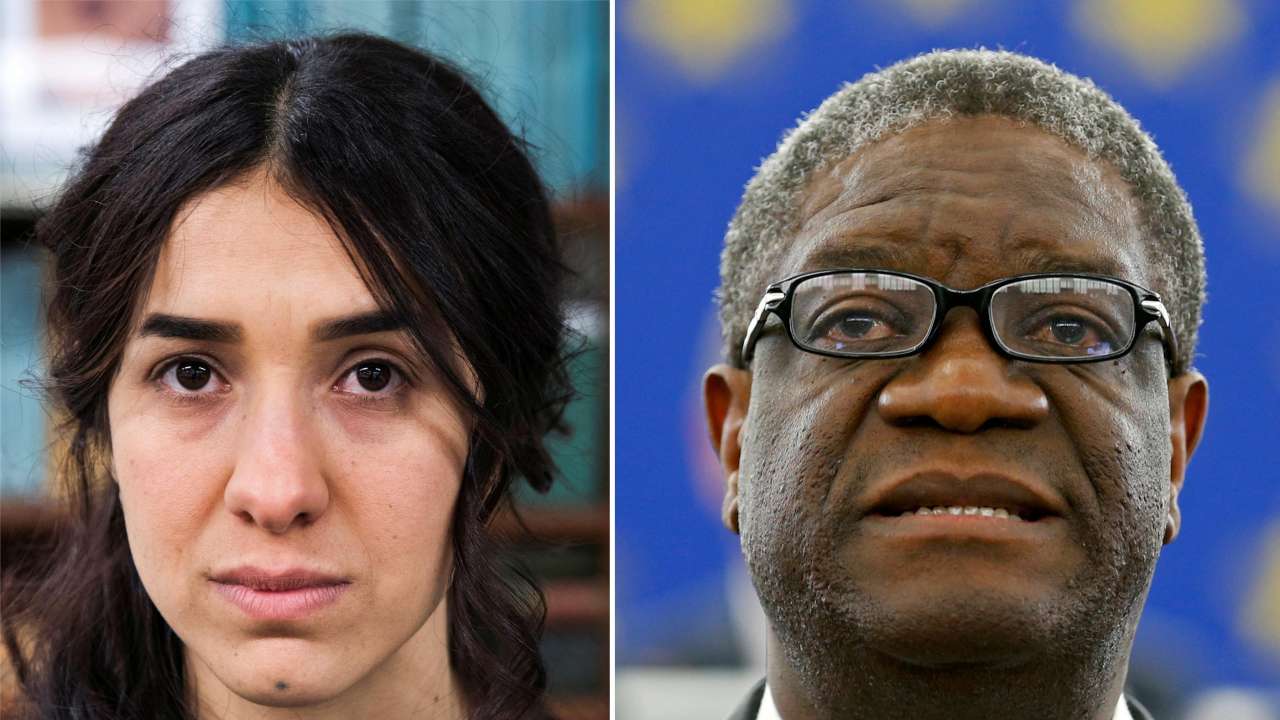 A combination picture shows the Nobel Prize for Peace 2018 winners: Nadia Murad and Denis Mukwege A combination picture shows the Nobel Prize for Peace 2018 winners: Nadia Murad and Denis Mukwege