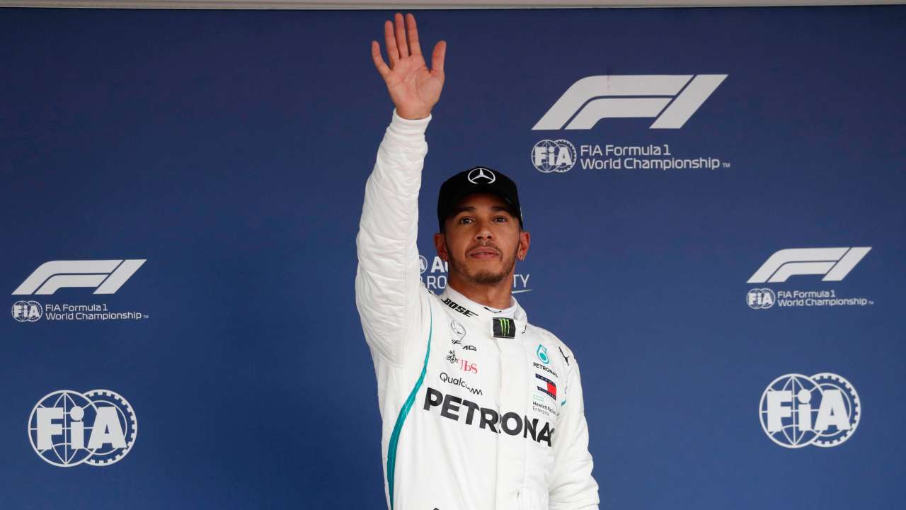 Lewis Hamilton after winning pole position Lewis Hamilton after winning pole position