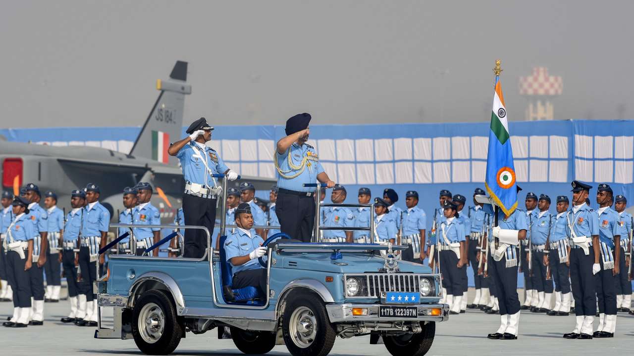 Air Chief Marshal B S Dhanoa reviews Air Force Day Parade