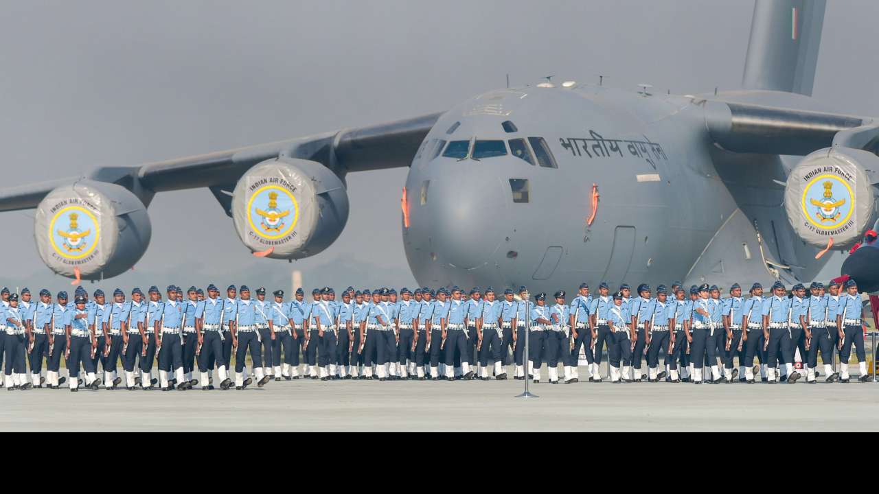 IAF personnel march past C-17 Globemaster