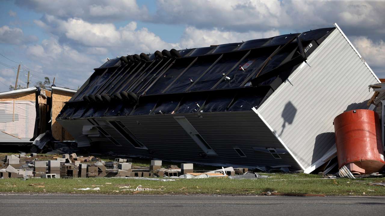 Overturned trailer home