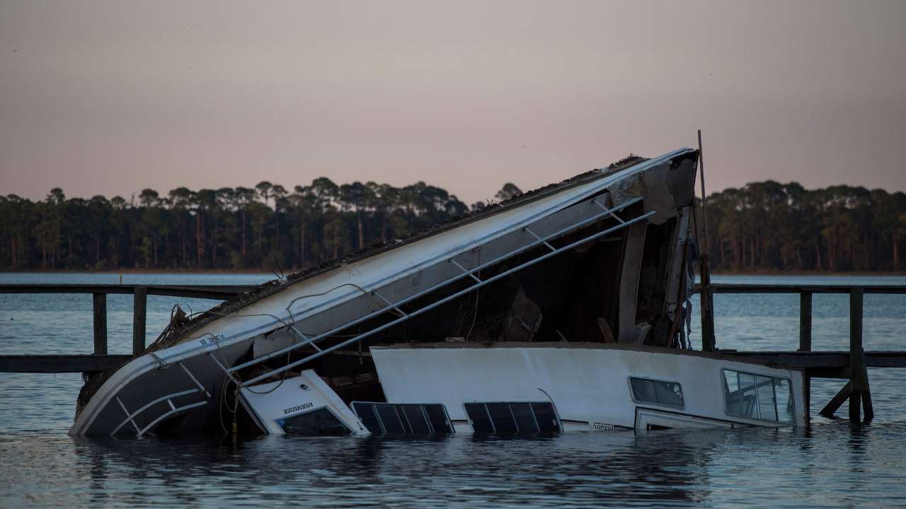 Capsized boat during Hurricane Michael